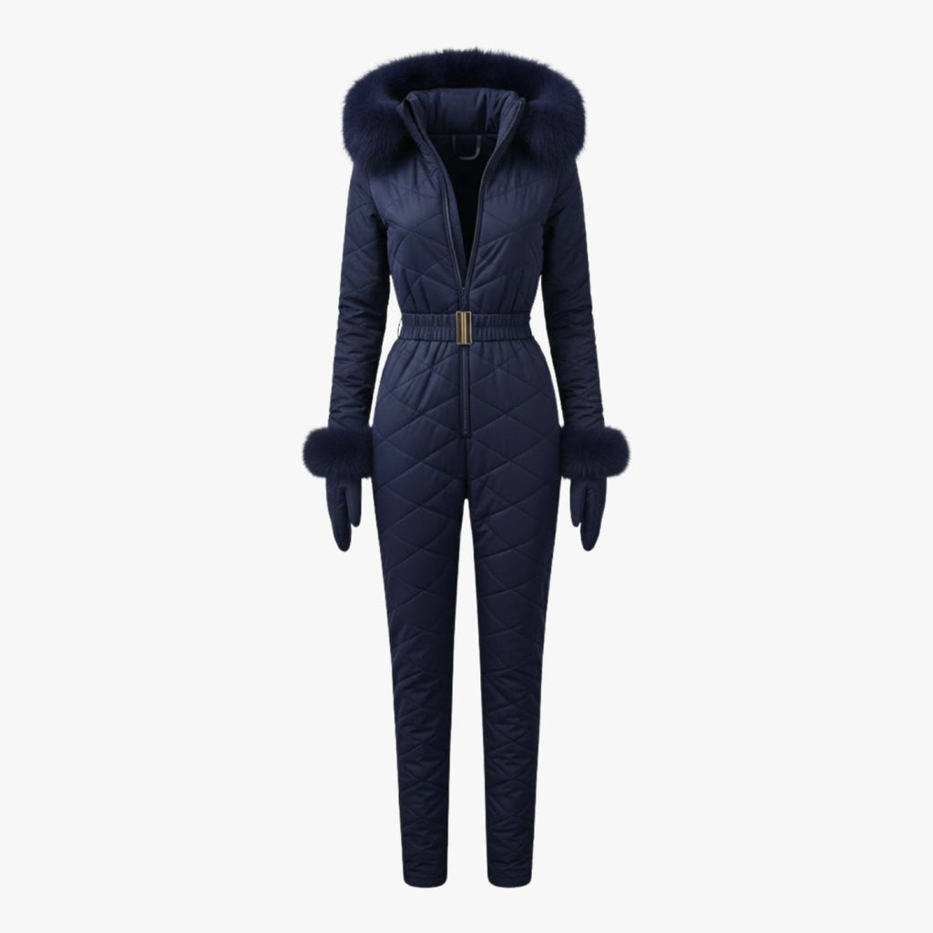 Womens Ski Suit One Piece Quilted Faux Fur Hood – Willa