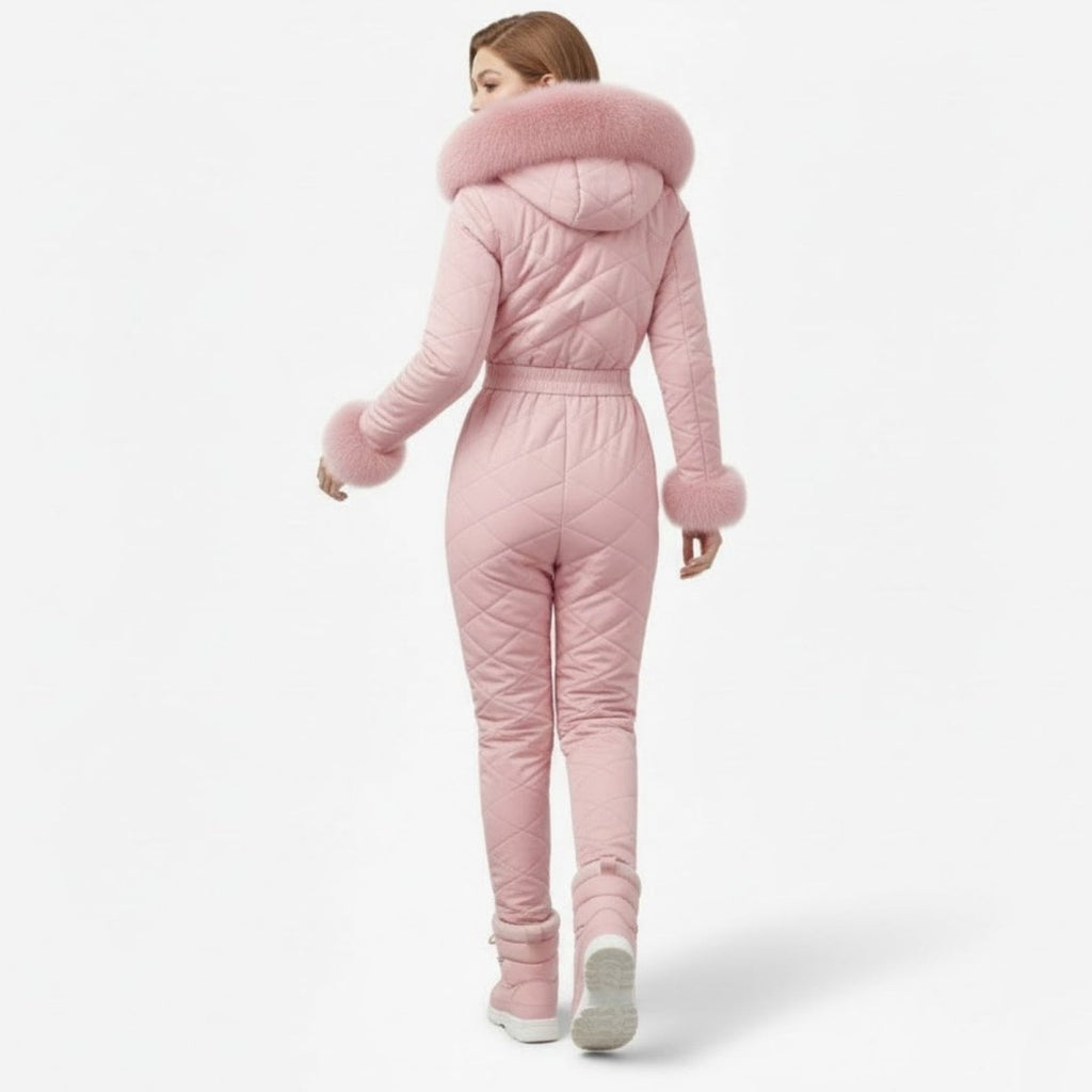 Womens Ski Suit One Piece Quilted Faux Fur Hood – Willa
