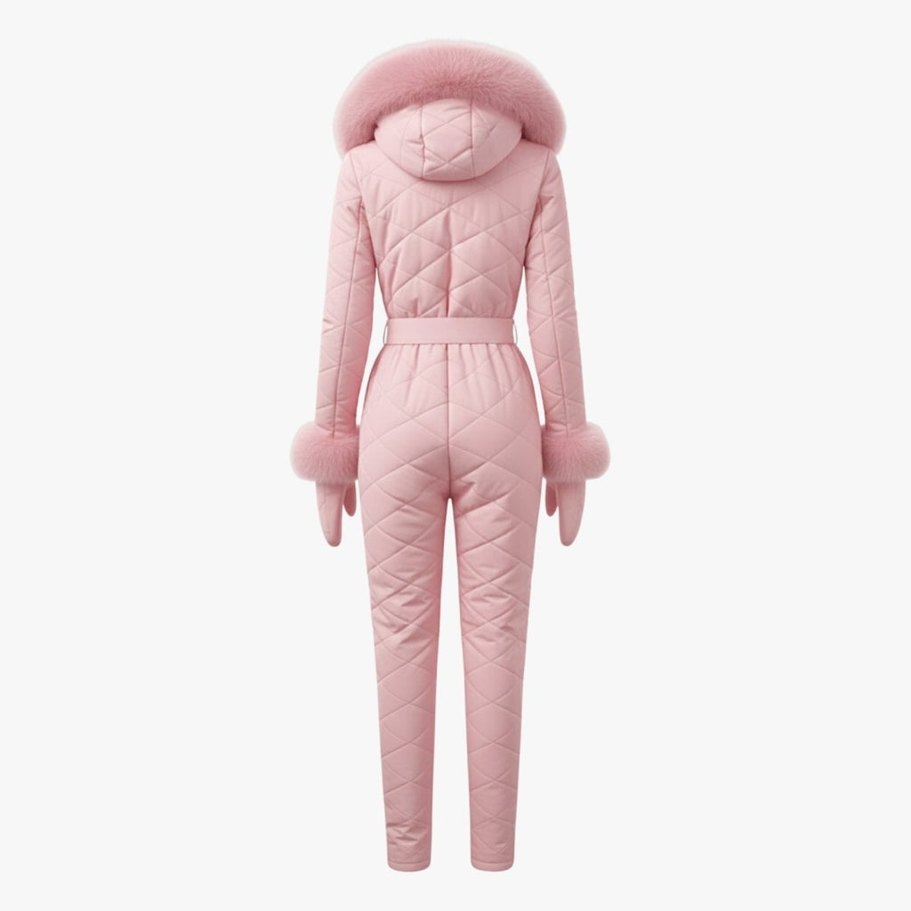Womens Ski Suit One Piece Quilted Faux Fur Hood – Willa
