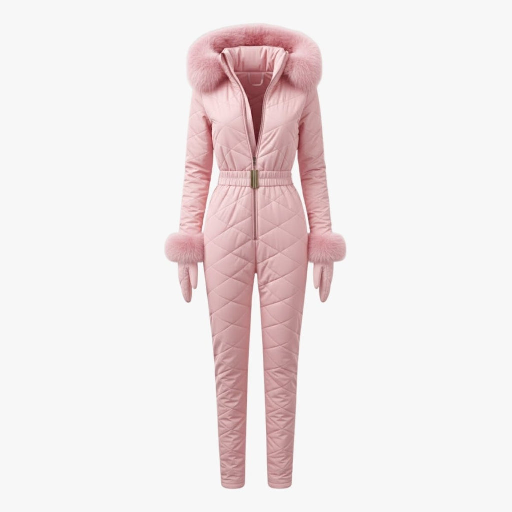 Womens Ski Suit One Piece Quilted Faux Fur Hood – Willa