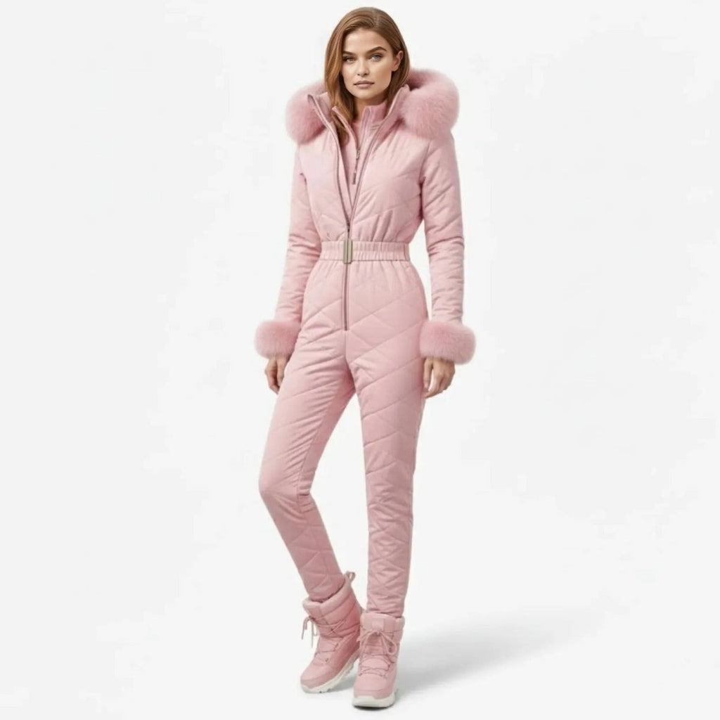 Womens Ski Suit One Piece Quilted Faux Fur Hood – Willa