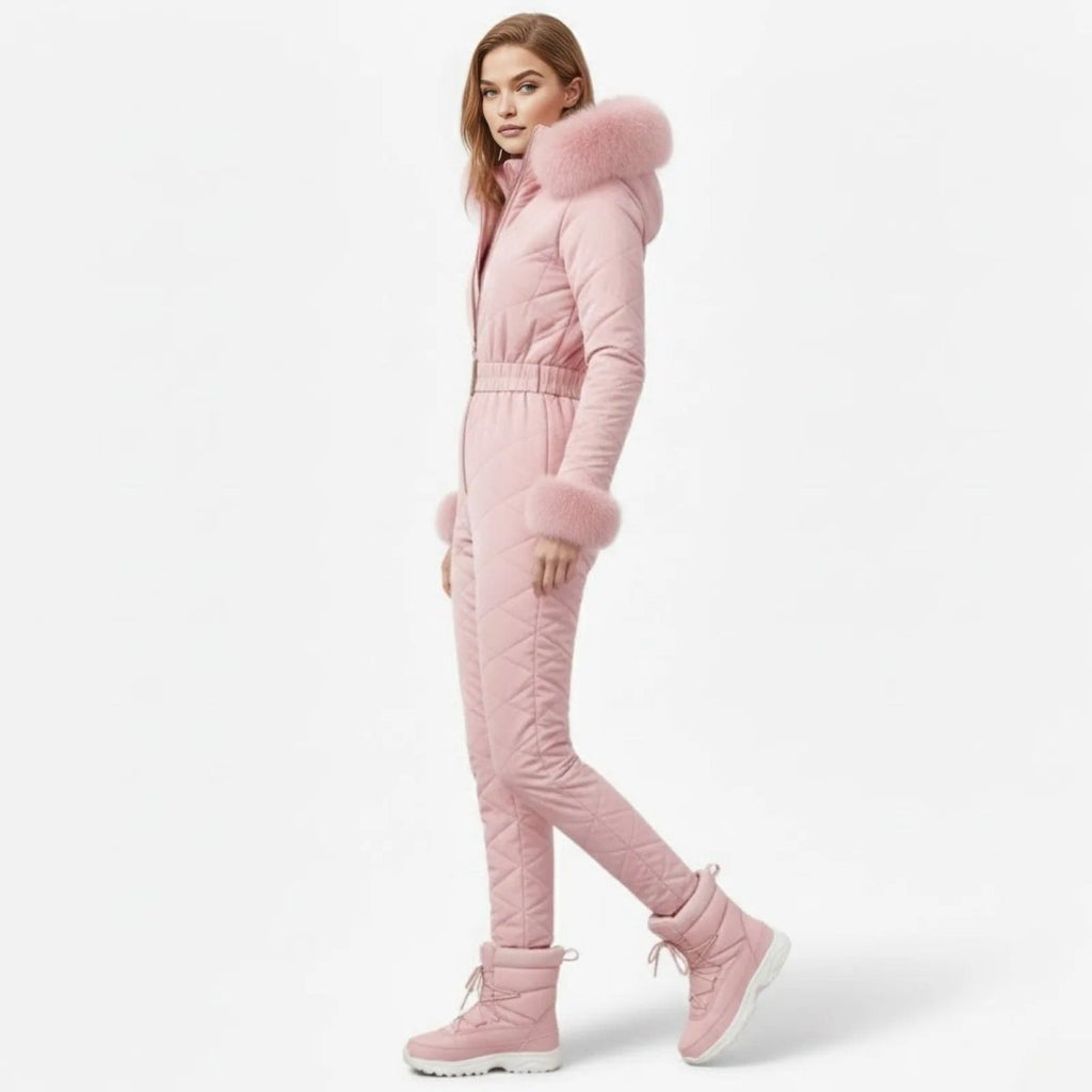 Womens Ski Suit One Piece Quilted Faux Fur Hood – Willa