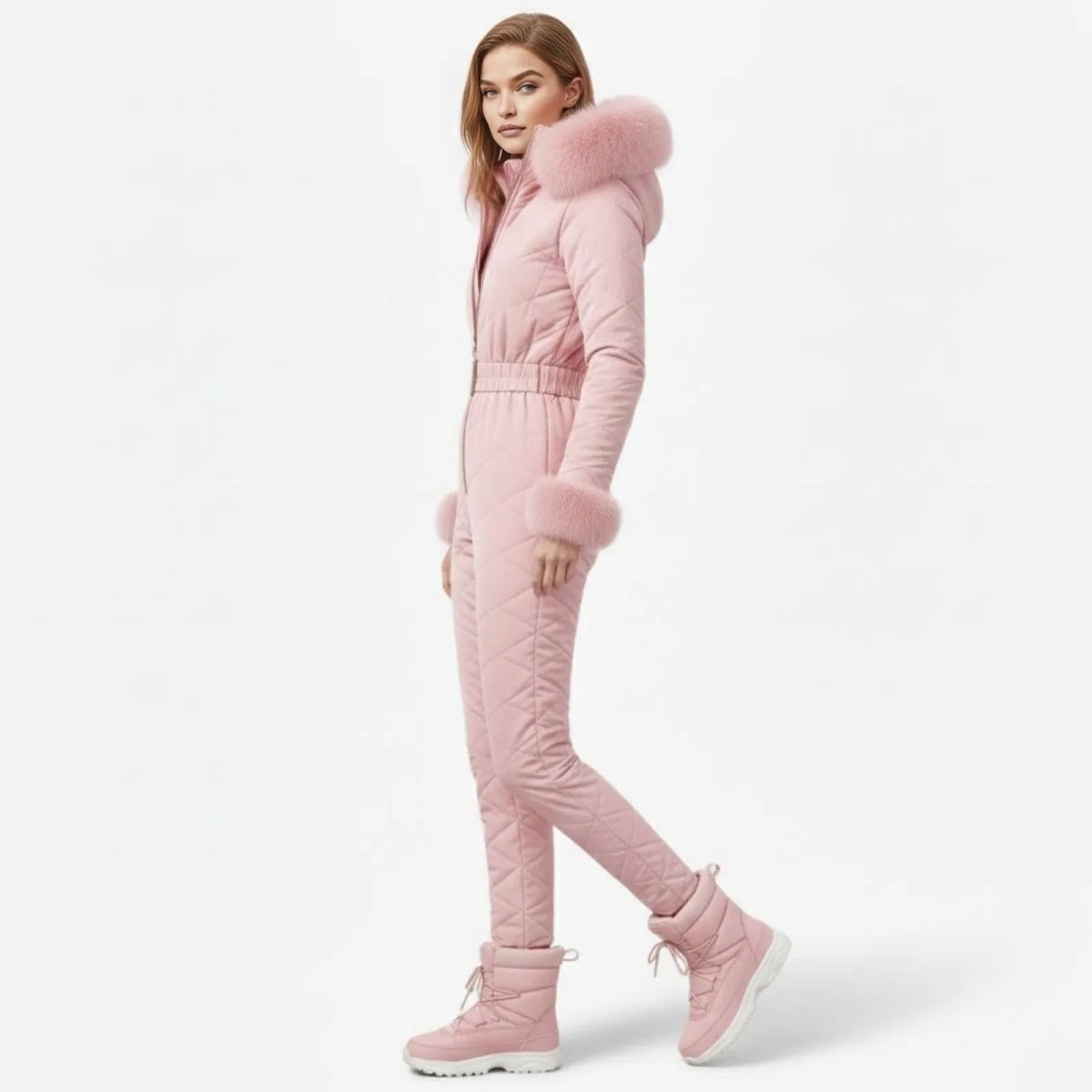 Womens Ski Suit One Piece Quilted Faux Fur Hood – Willa