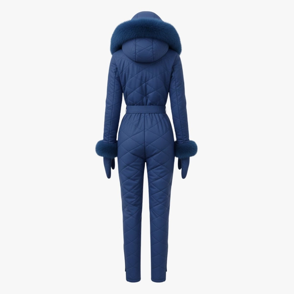 Womens Ski Suit One Piece Quilted Faux Fur Hood – Willa