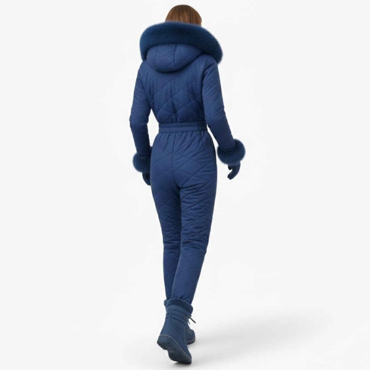 Womens Ski Suit One Piece Quilted Faux Fur Hood – Willa