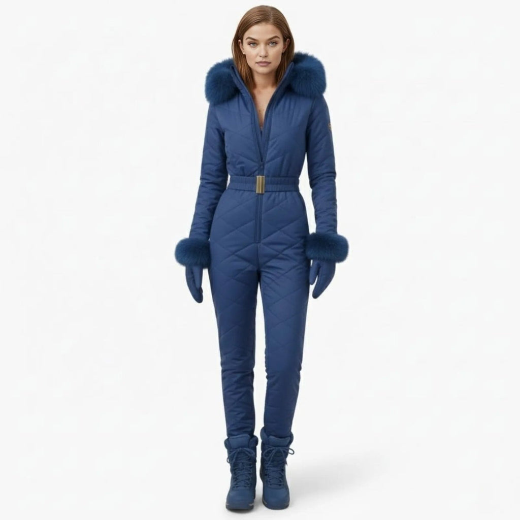 Womens Ski Suit One Piece Quilted Faux Fur Hood – Willa