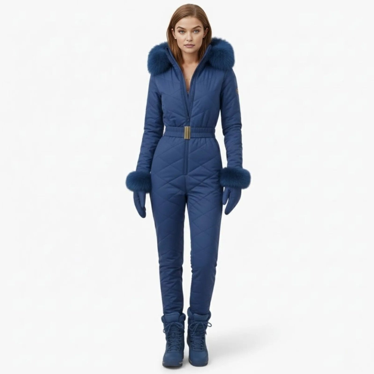 Womens Ski Suit One Piece Quilted Faux Fur Hood – Willa