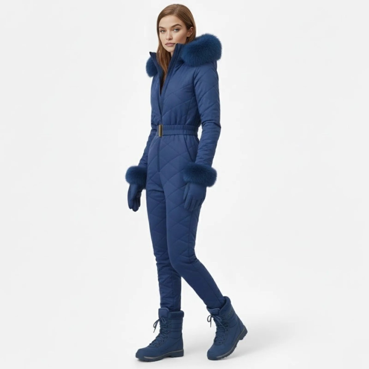 Womens Ski Suit One Piece Quilted Faux Fur Hood – Willa