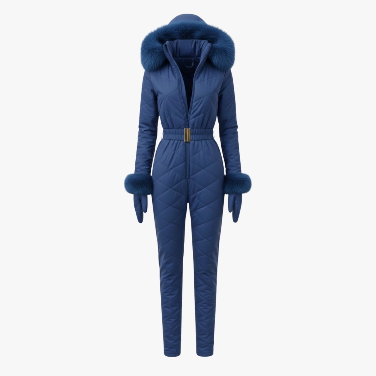 Womens Ski Suit One Piece Quilted Faux Fur Hood – Willa