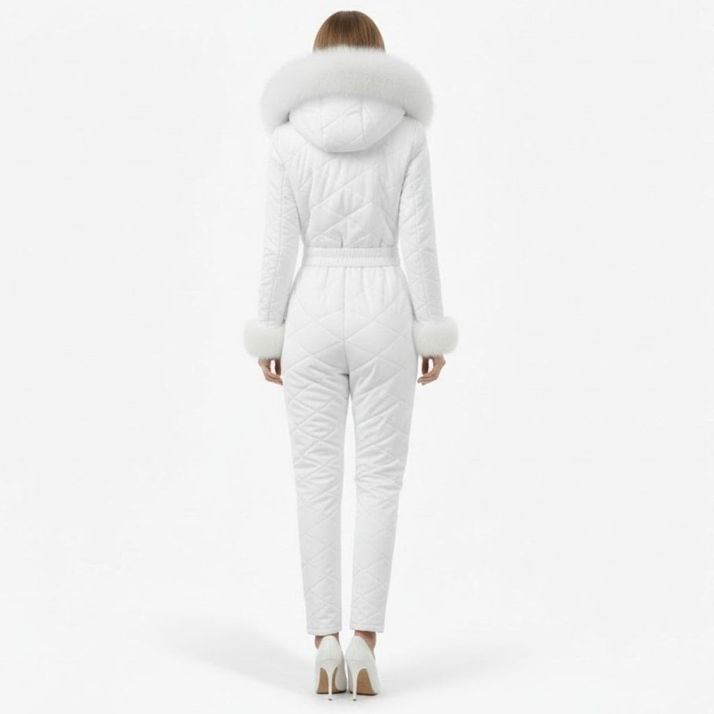 Womens Ski Suit One Piece Quilted Faux Fur Hood – Willa