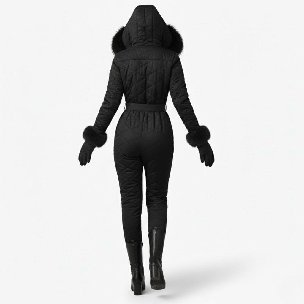 Womens Ski Suit One Piece Quilted Faux Fur Hood – Willa