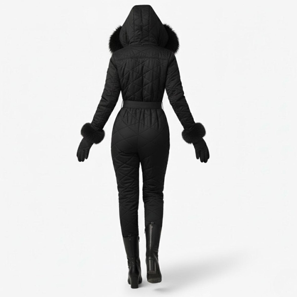 Womens Ski Suit One Piece Quilted Faux Fur Hood – Willa