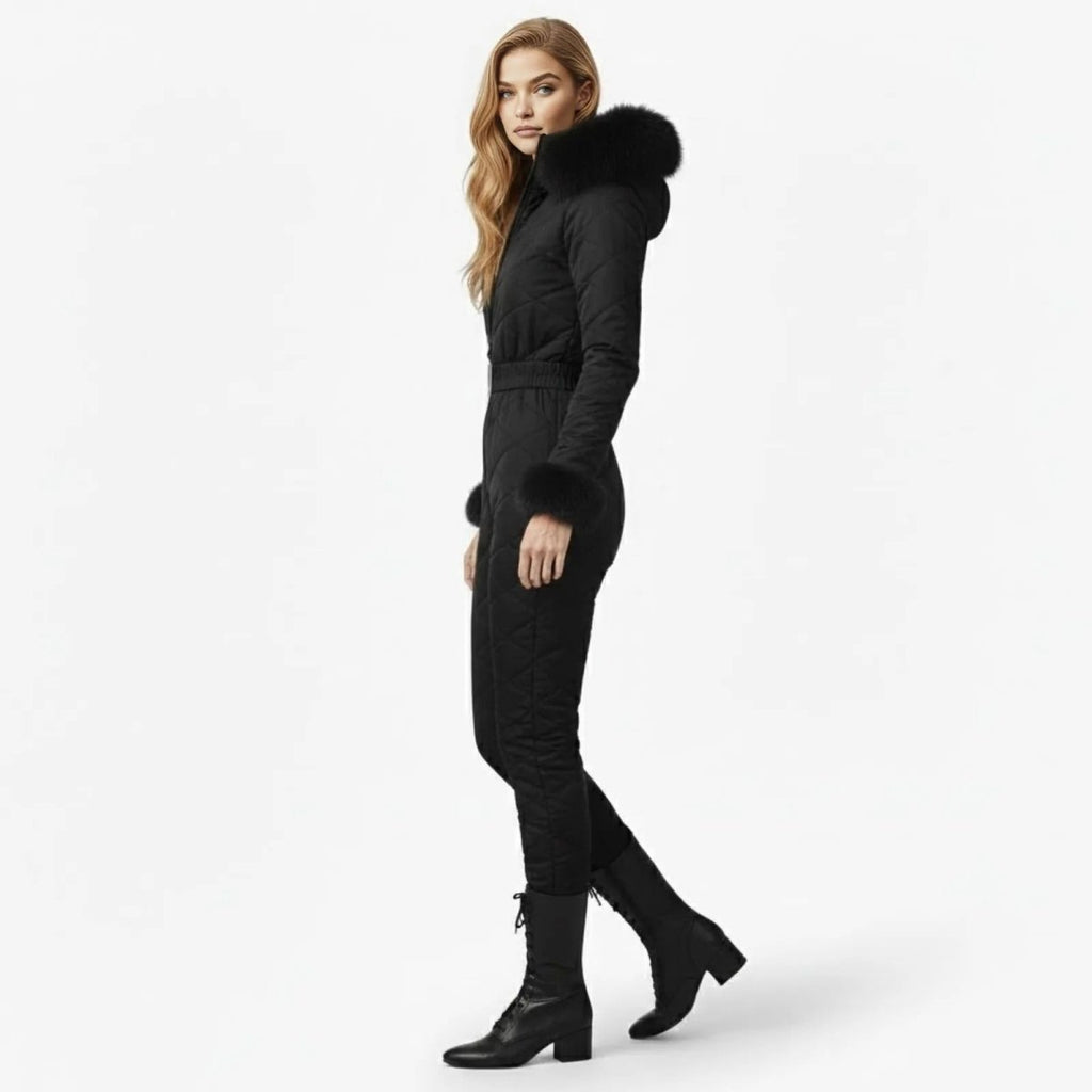 Womens Ski Suit One Piece Quilted Faux Fur Hood – Willa