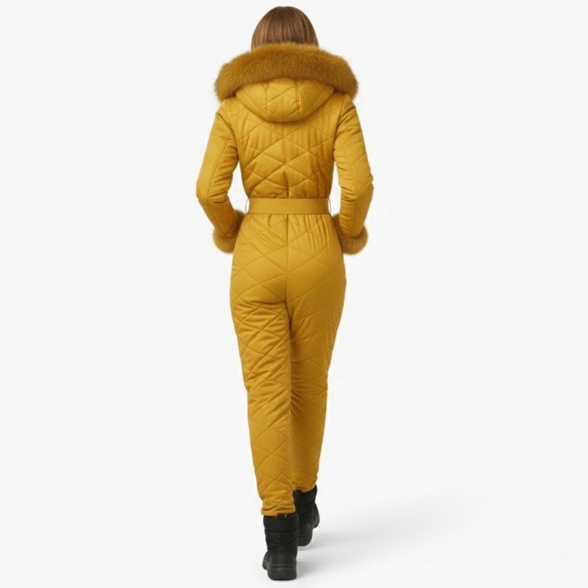 Womens Ski Suit One Piece Quilted Faux Fur Hood – Willa