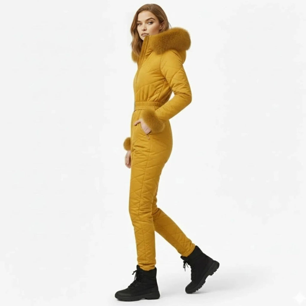 Womens Ski Suit One Piece Quilted Faux Fur Hood – Willa