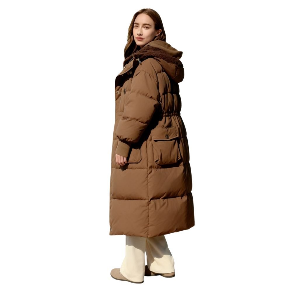Womens Puffer Jacket Longline Hooded Oversized in Black – Nora