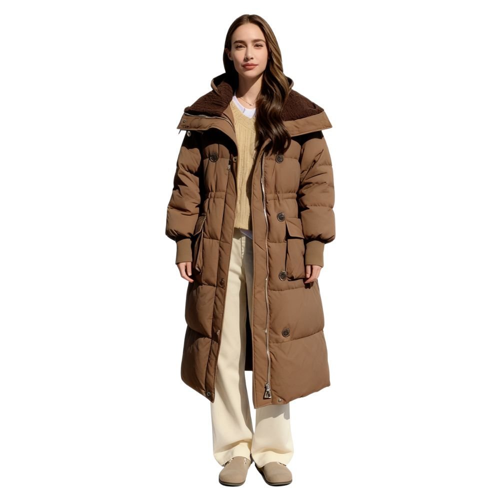 Womens Puffer Jacket Longline Hooded Oversized in Black – Nora