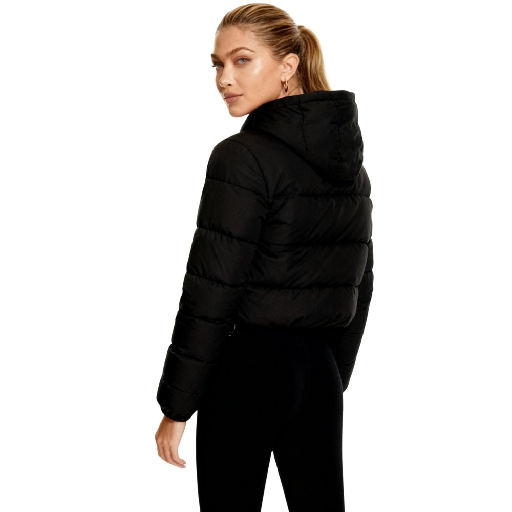 Womens Puffer Jacket Cropped High Collar Quilted in Black – Faye