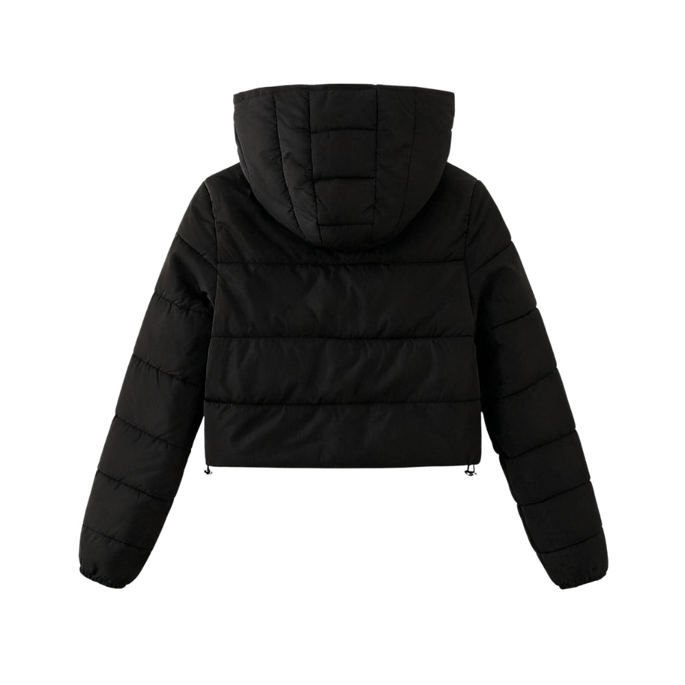 Womens Puffer Jacket Cropped High Collar Quilted in Black – Faye
