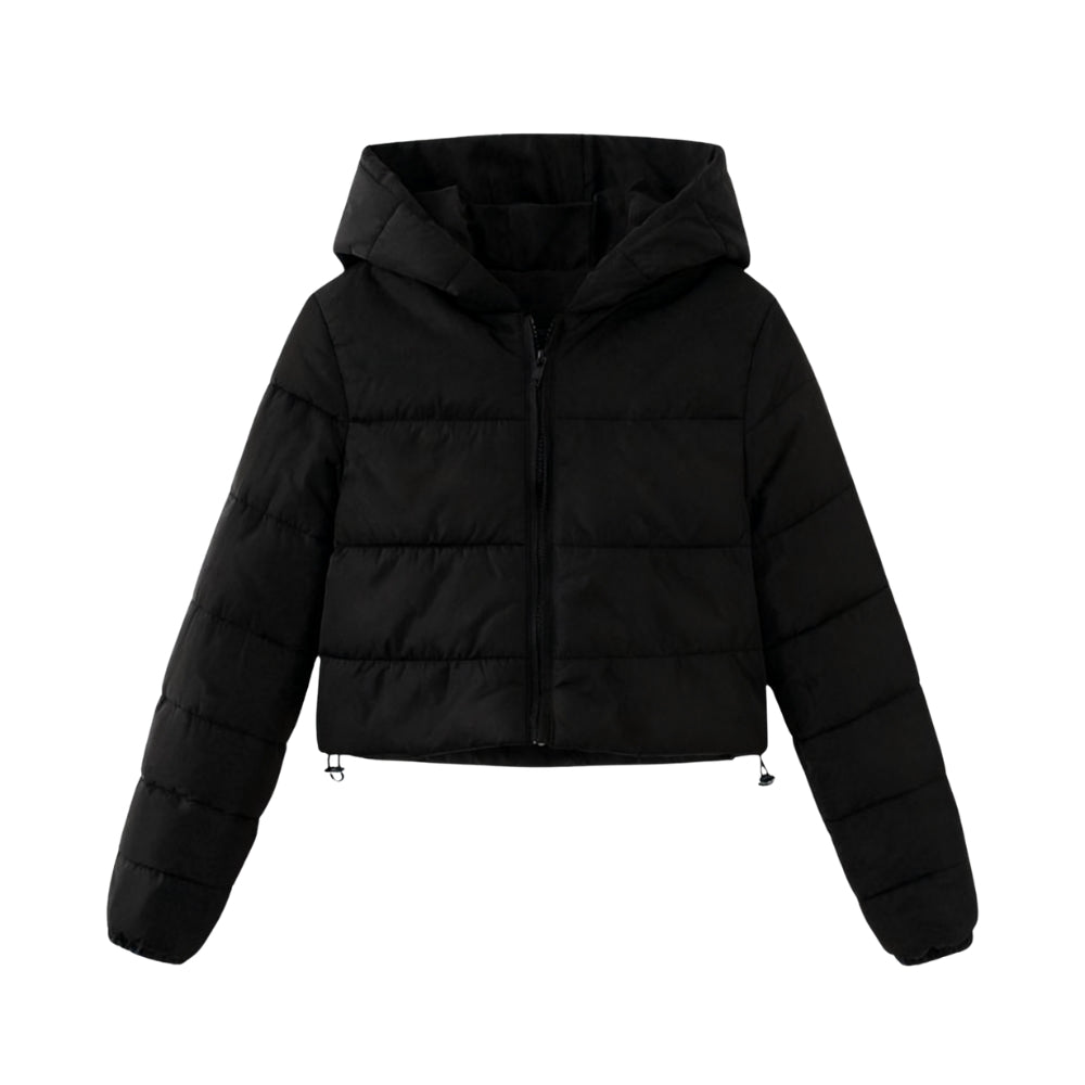 Womens Puffer Jacket Cropped High Collar Quilted in Black – Faye