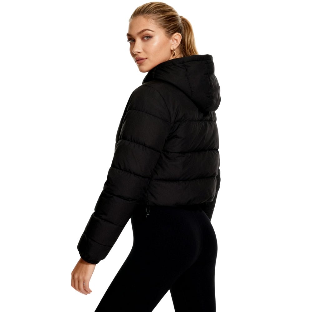Womens Puffer Jacket Cropped High Collar Quilted in Black – Faye