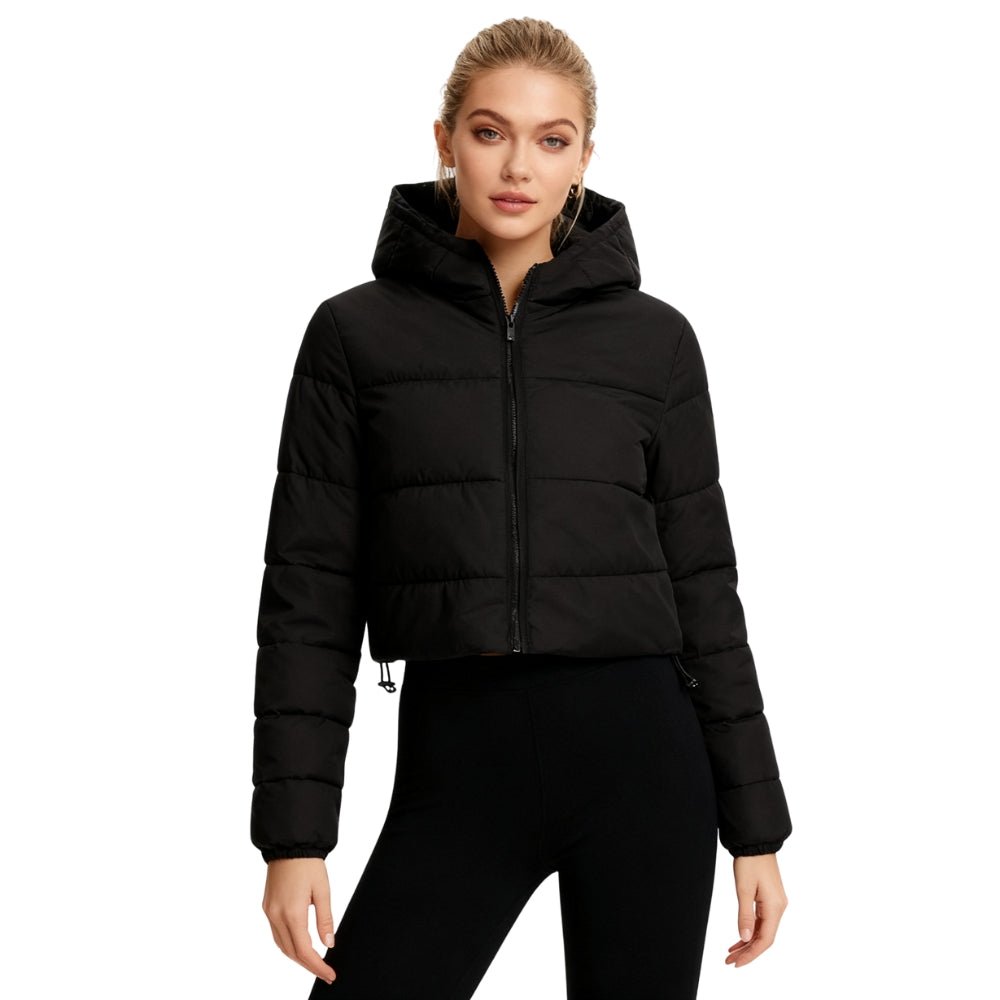 Womens Puffer Jacket Cropped High Collar Quilted in Black – Faye
