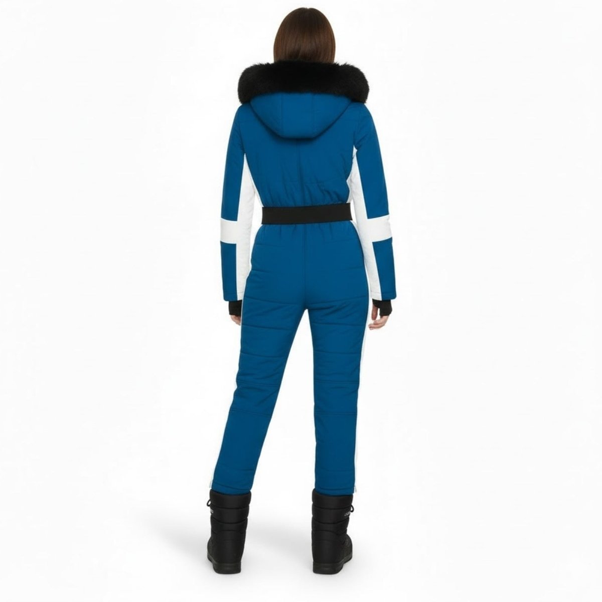 Womens Ski Suit One Piece Waterproof Fox Fur Hood 4-Way Stretch – Viv