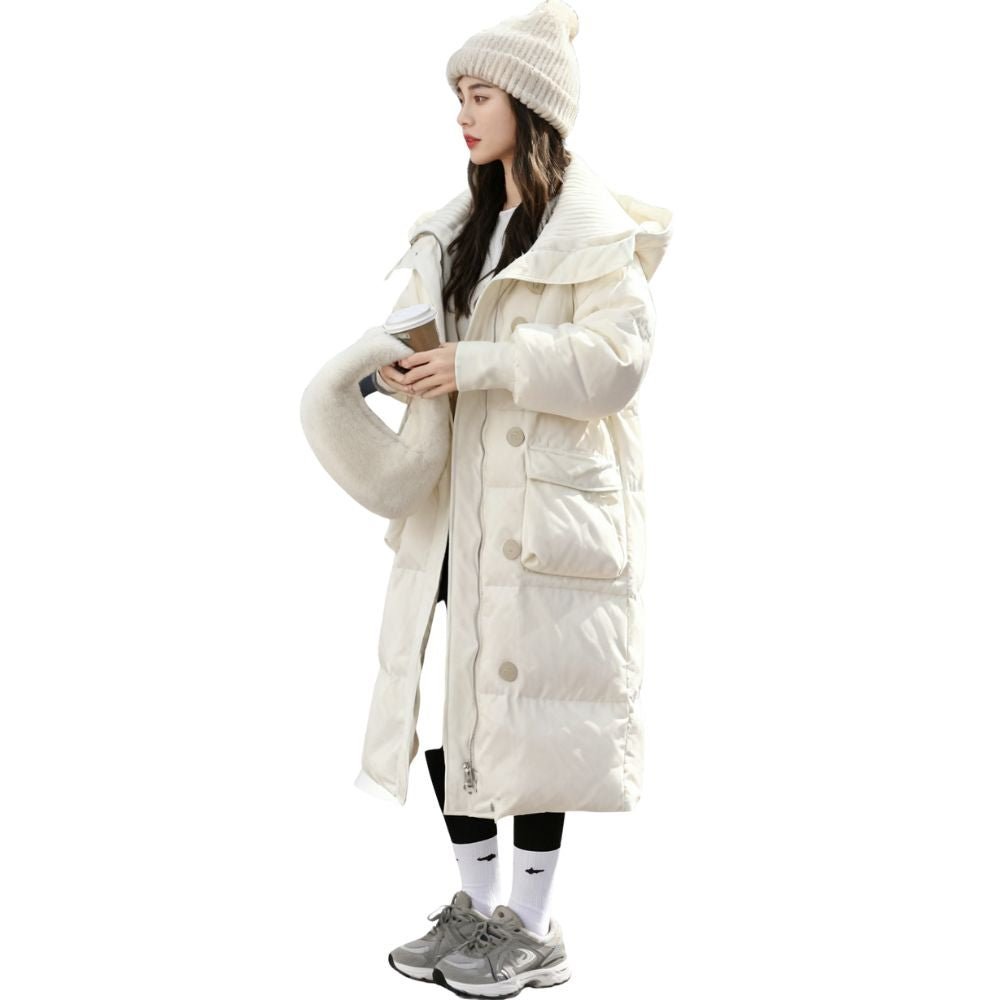 Womens Puffer Jacket Longline Hooded Oversized in Black – Nora