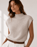 Womens Knit Vest High Neck Slim Fit Ribbed Sleeveless Top – Cara