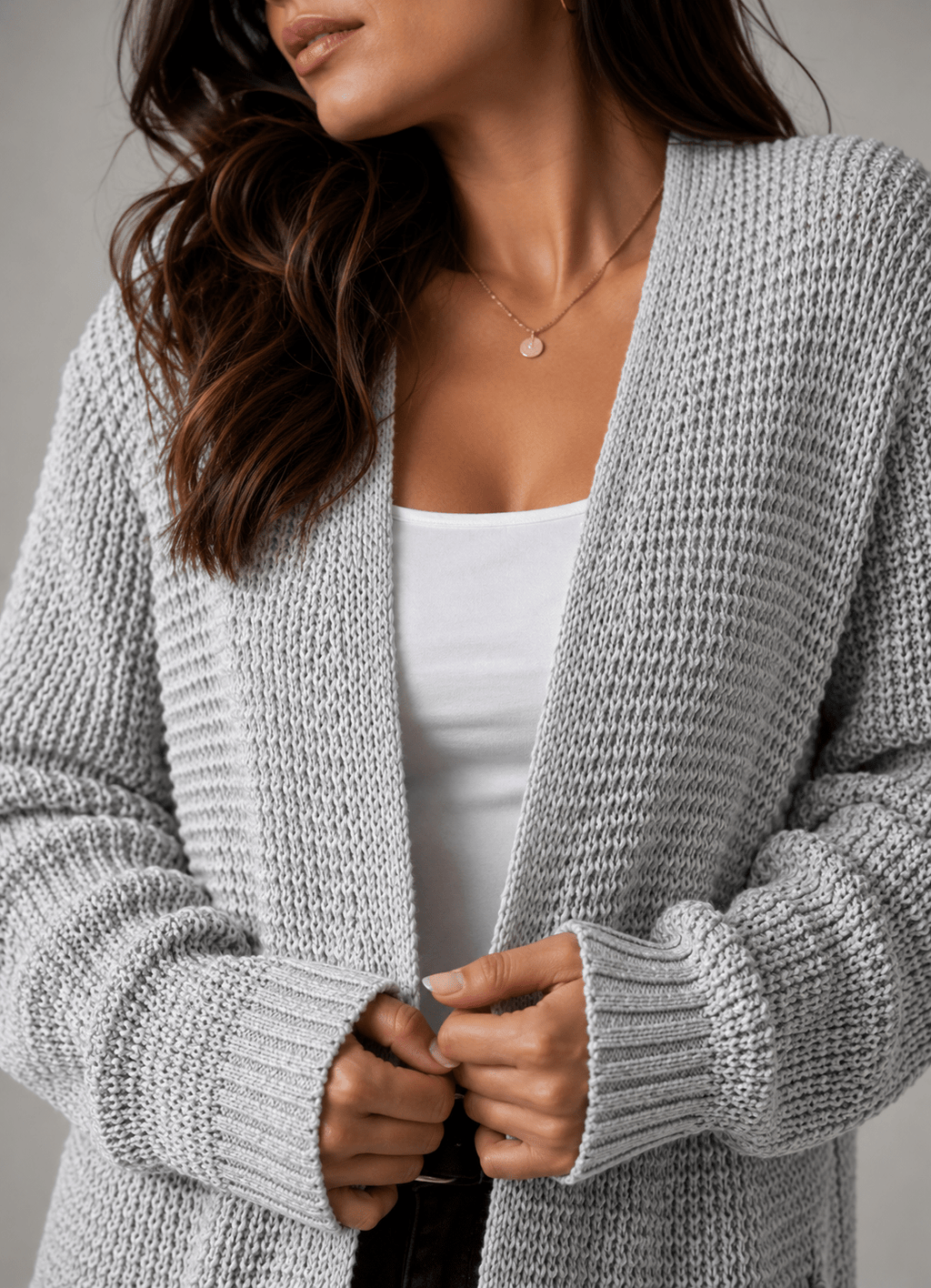 Womens Long Cardigan Textured Knit Open Front with Pockets Black – Remi