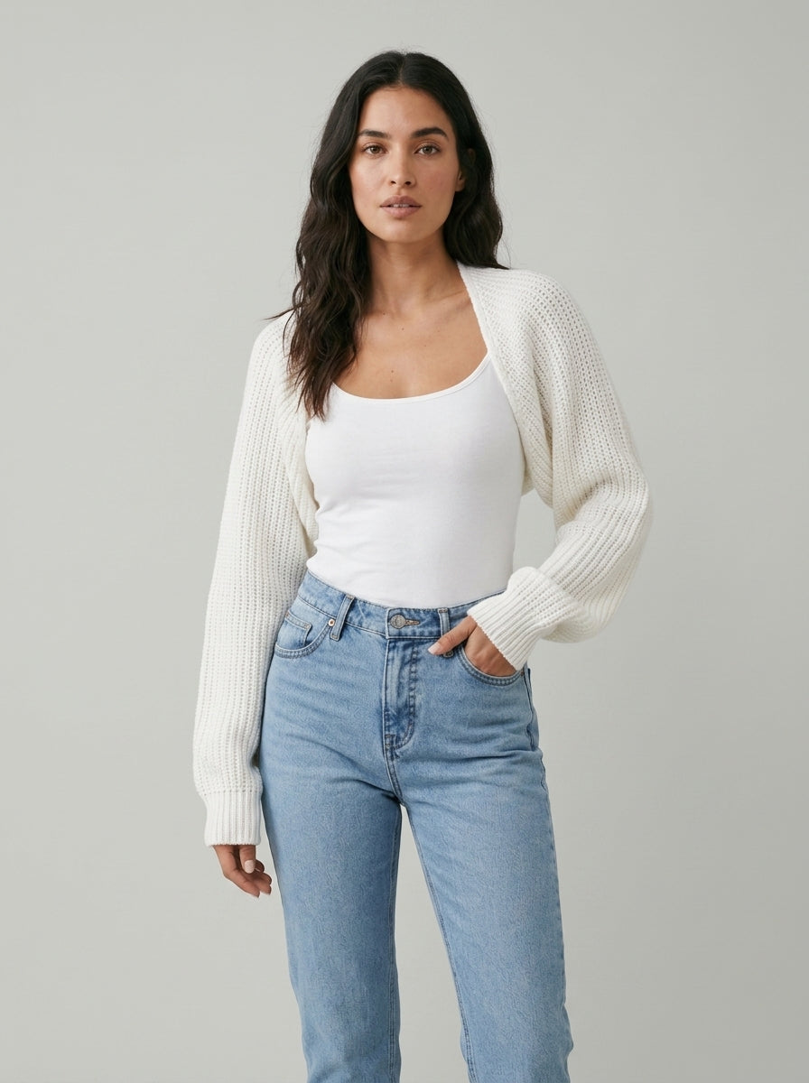 Cropped Batwing Cardigan — On Model - Neutral | Generated by Modelize