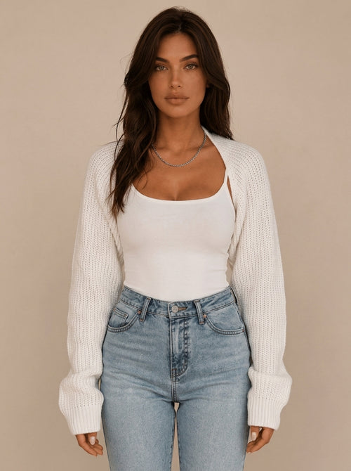 Cropped Batwing Cardigan — On Model - Upper Body | Generated by Modelize