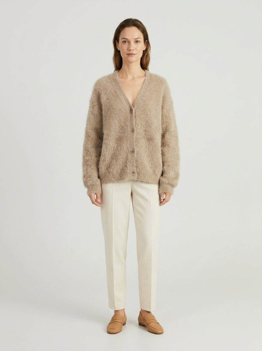 Oversized V-neck cardigan — On Model - Neutral | Generated by Modelize