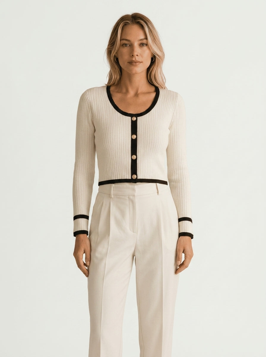 Slim-fit cropped cardigan — On Model - Neutral | Generated by Modelize