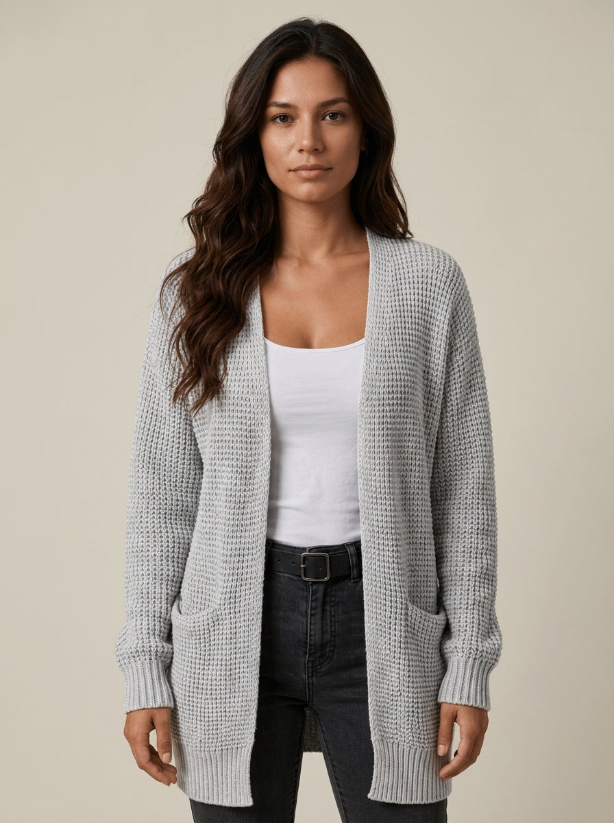 Long Cardigan — On Model - Upper Body | Generated by Modelize