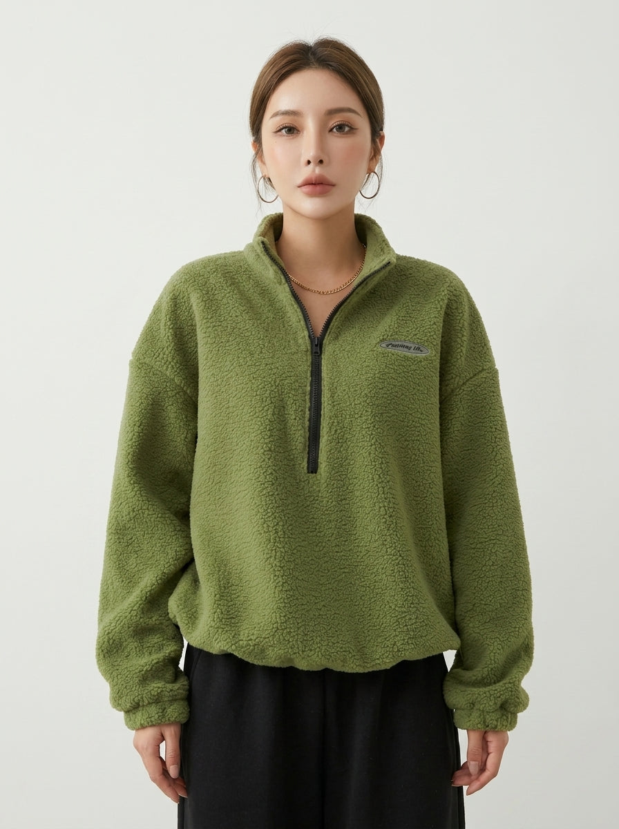 Half-zip oversized sweatshirt — On Model - Upper Body | Generated by Modelize