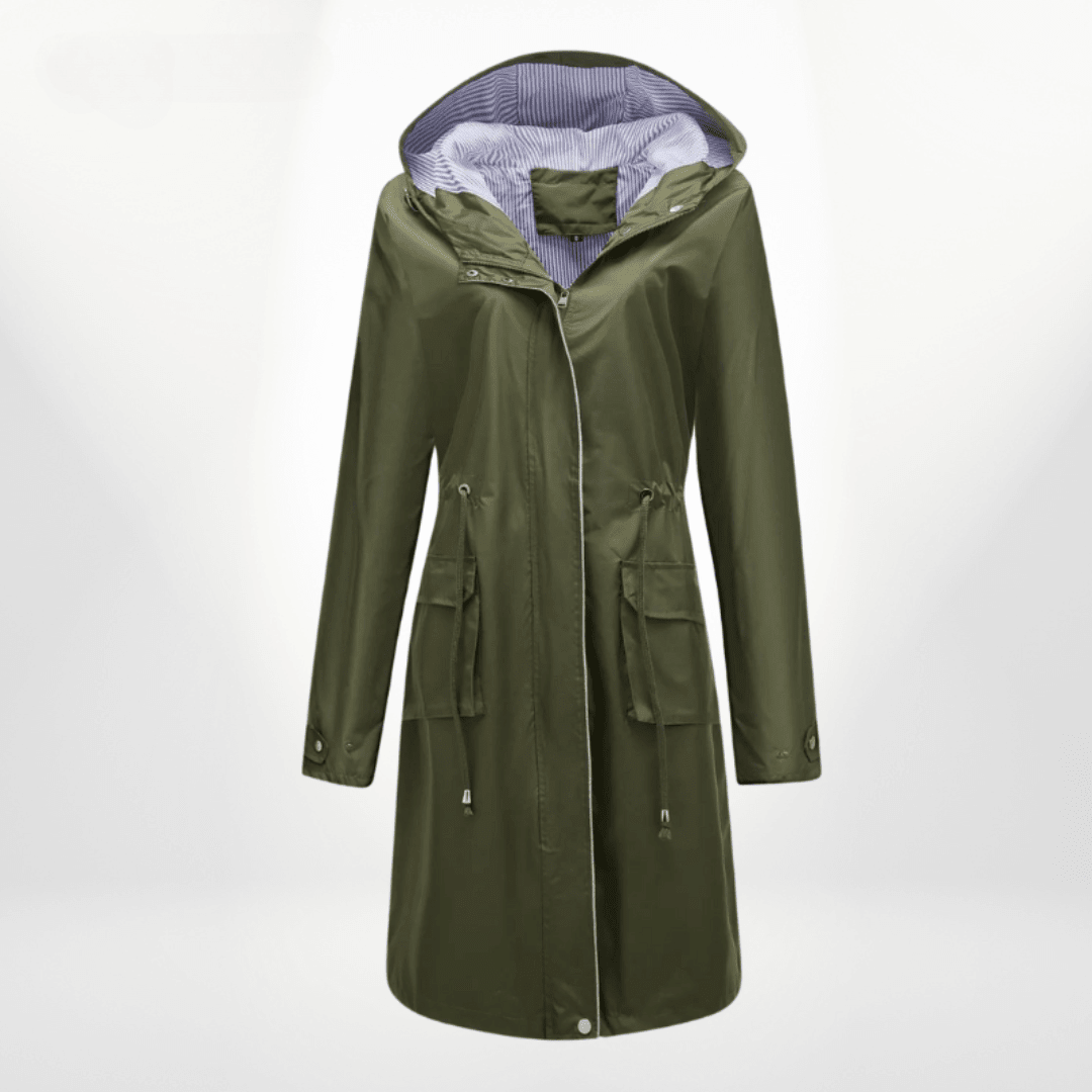 Women Coats Long Waterproof Trench Coat Over-Knee Hooded Adjustable Waist – Piper