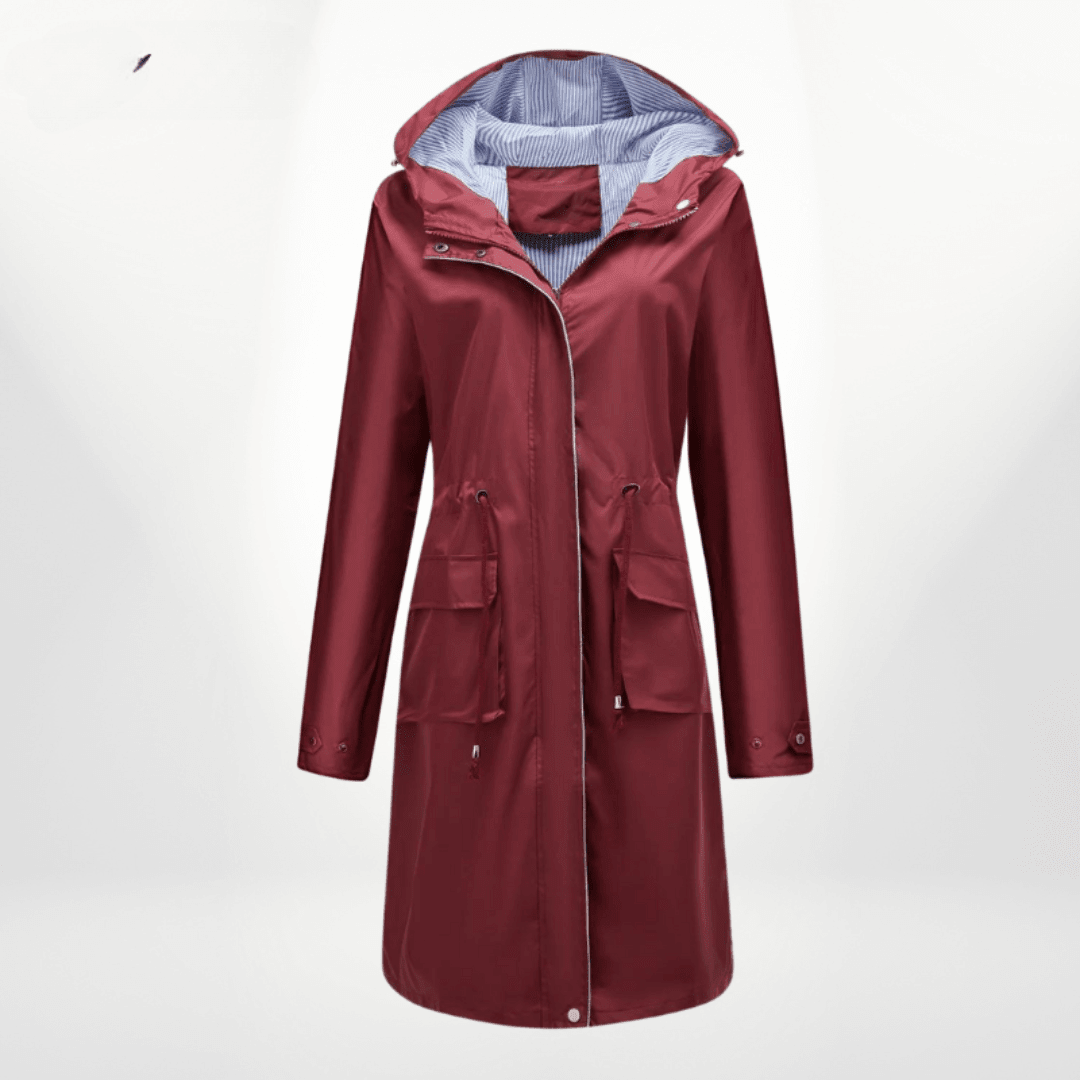 Women Coats Long Waterproof Trench Coat Over-Knee Hooded Adjustable Waist – Piper