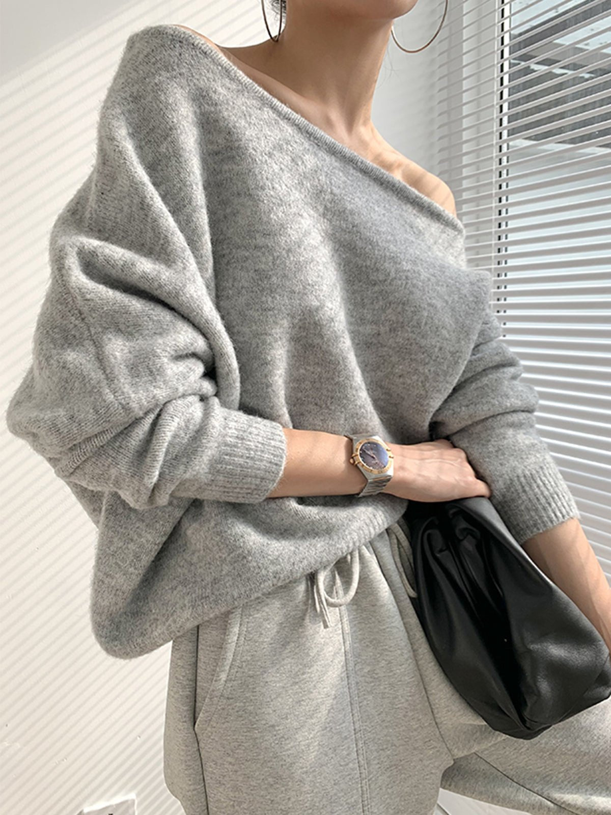 Womens Knit Jumper One Shoulder Asymmetric Long Sleeve – Demi