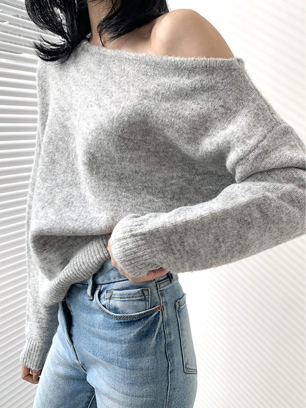 Womens Knit Jumper One Shoulder Asymmetric Long Sleeve – Demi