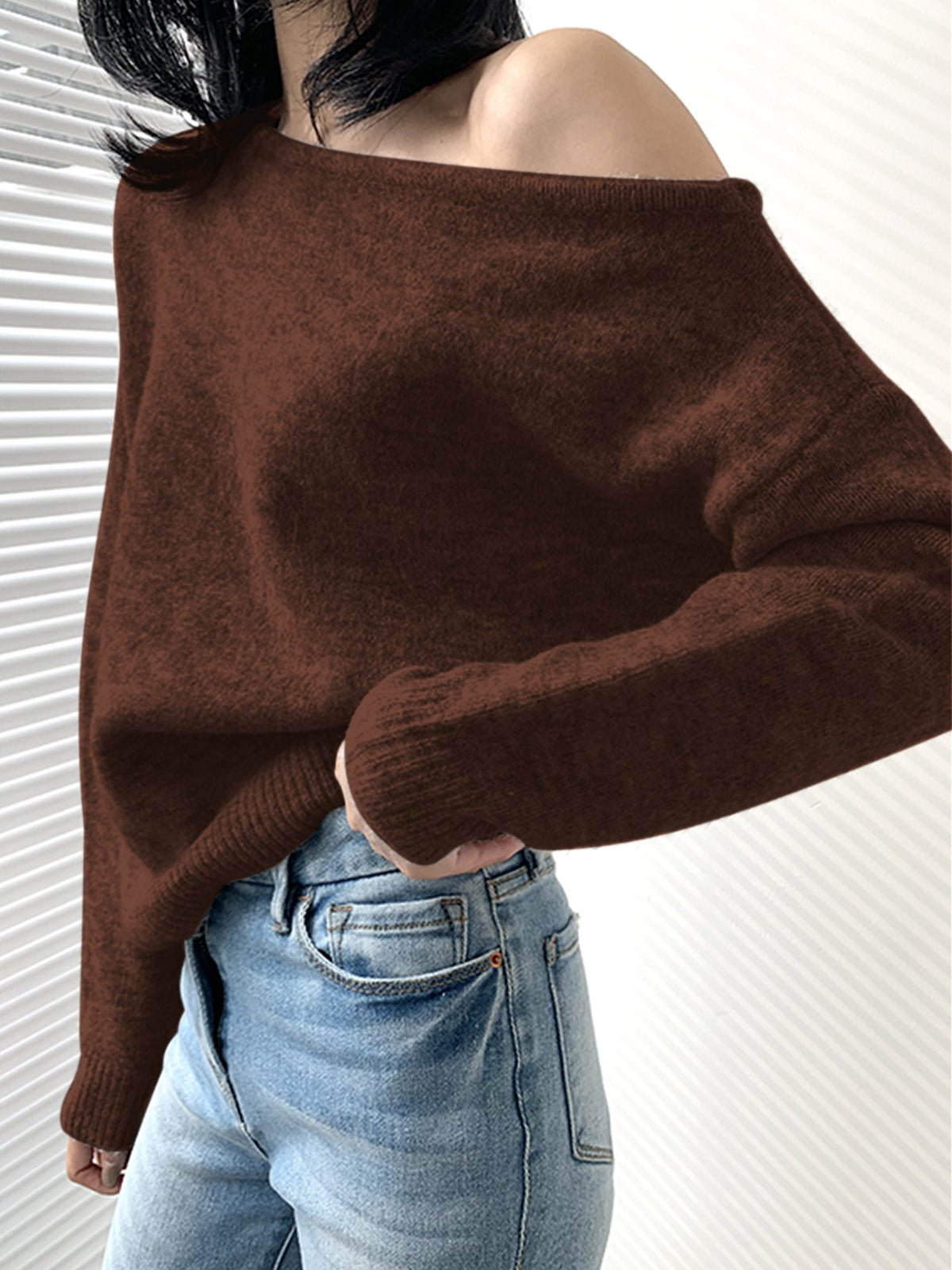 Womens Knit Jumper One Shoulder Asymmetric Long Sleeve – Demi