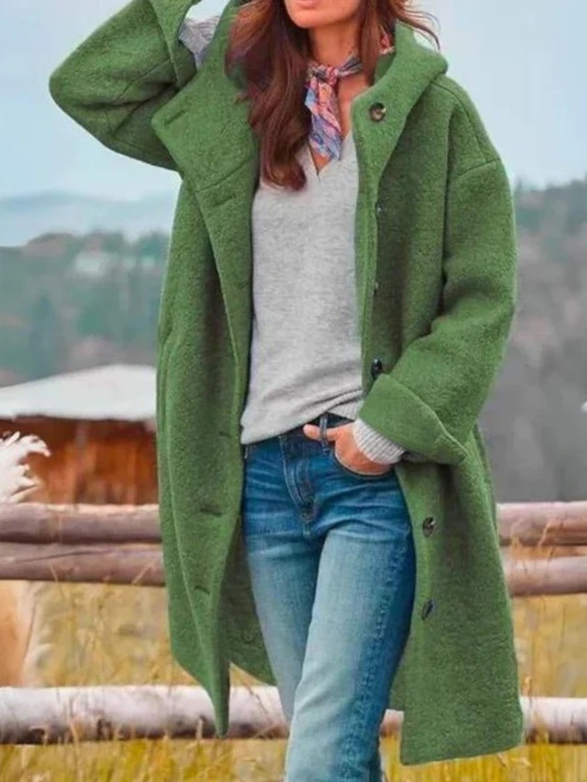 Womens Coat Thick Hooded Winter Warm in Green – Pia