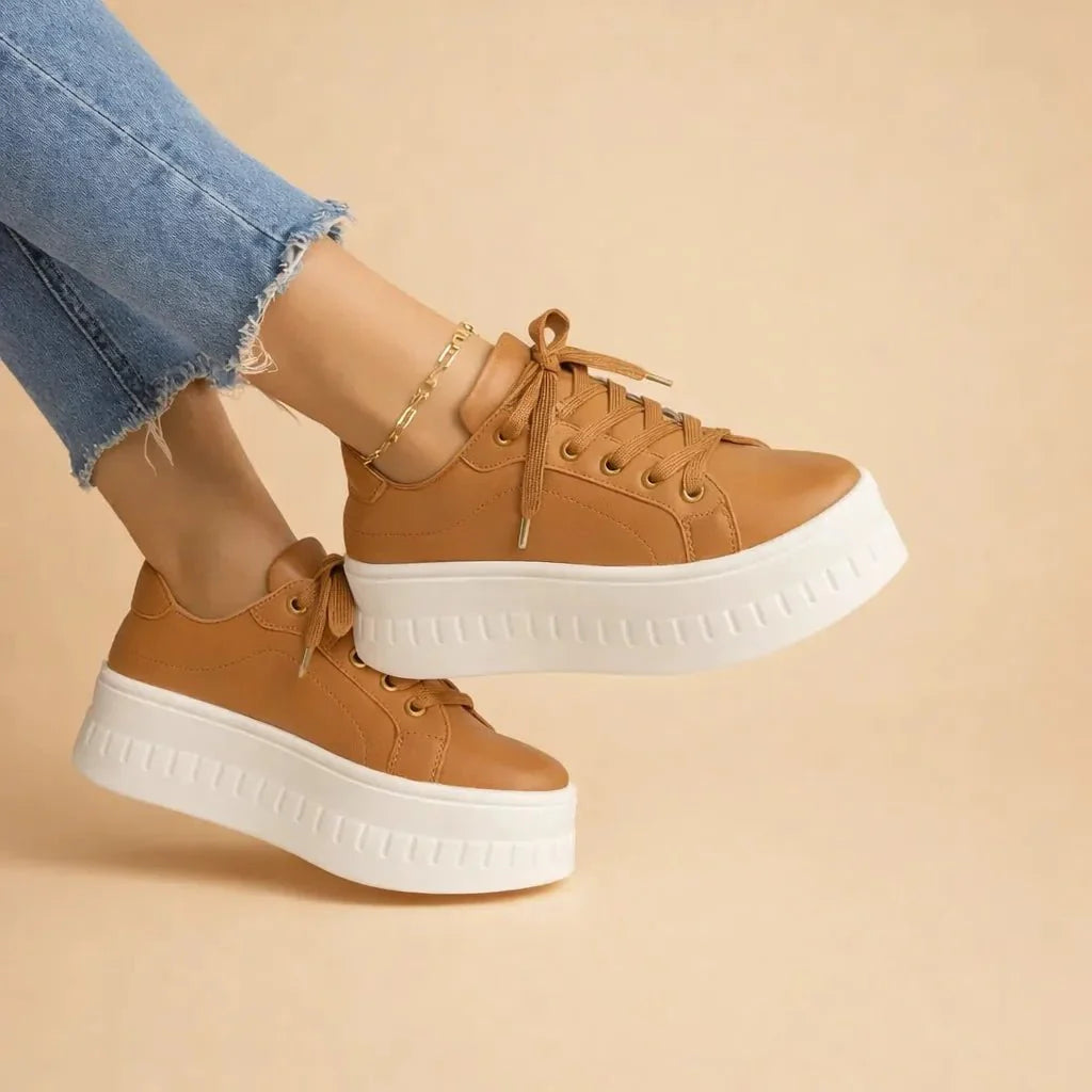 Lace-up chunky platform sneakers in tan – ELEGENZE