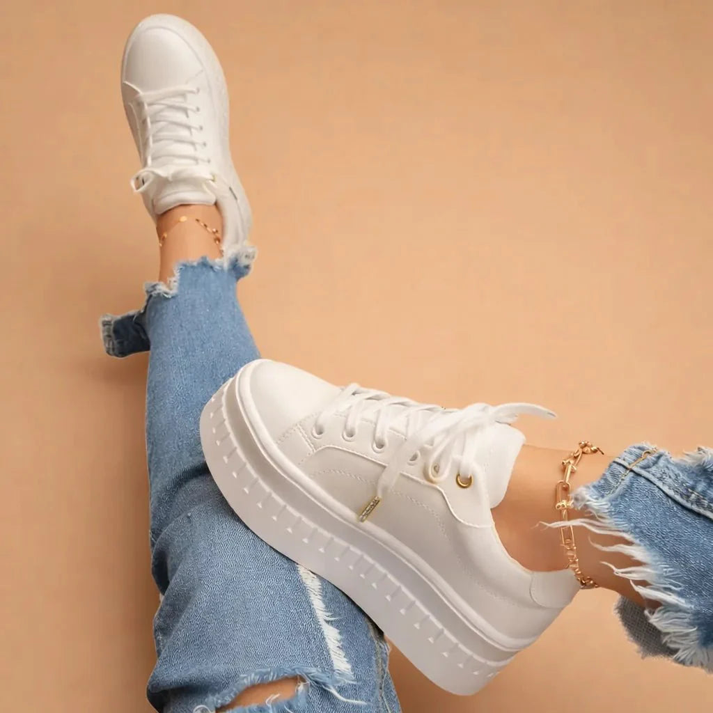 Platform Sneakers Lace-Up Chunky Sole Women Tan – Giva