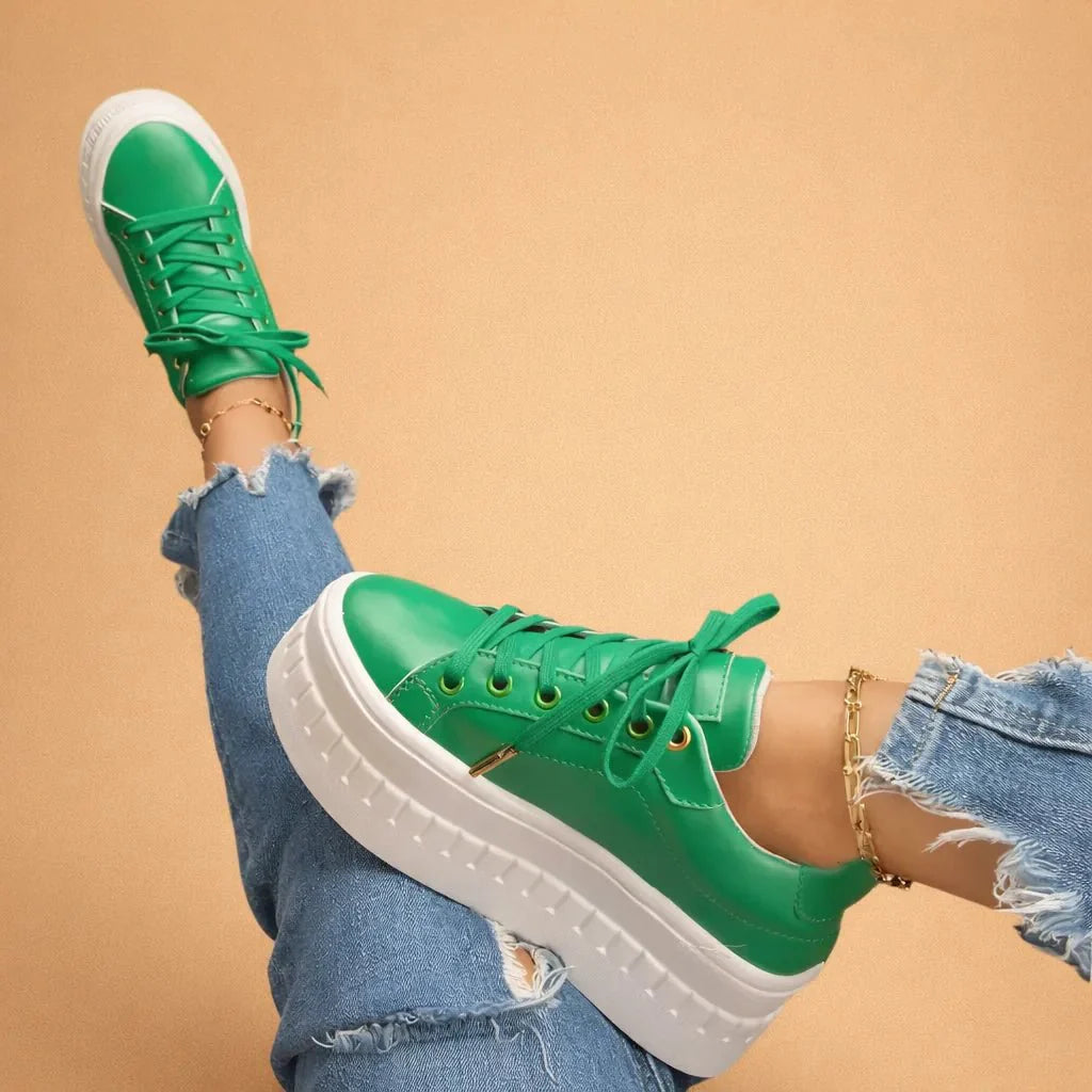 Platform Sneakers Lace-Up Chunky Sole Women Tan – Giva
