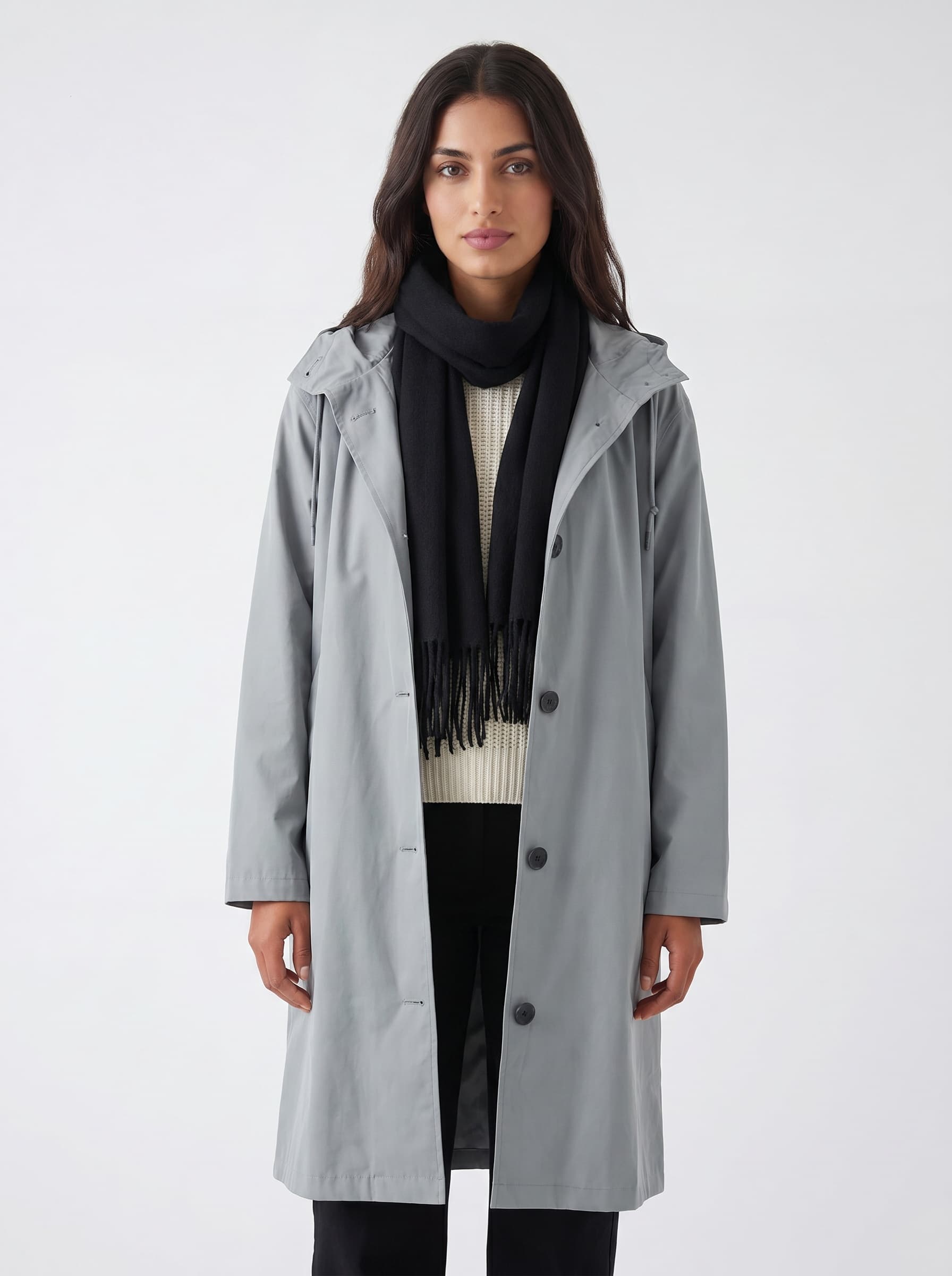 Womens Coat Trench Waterproof Rain Hooded Classic in Grey – Petra
