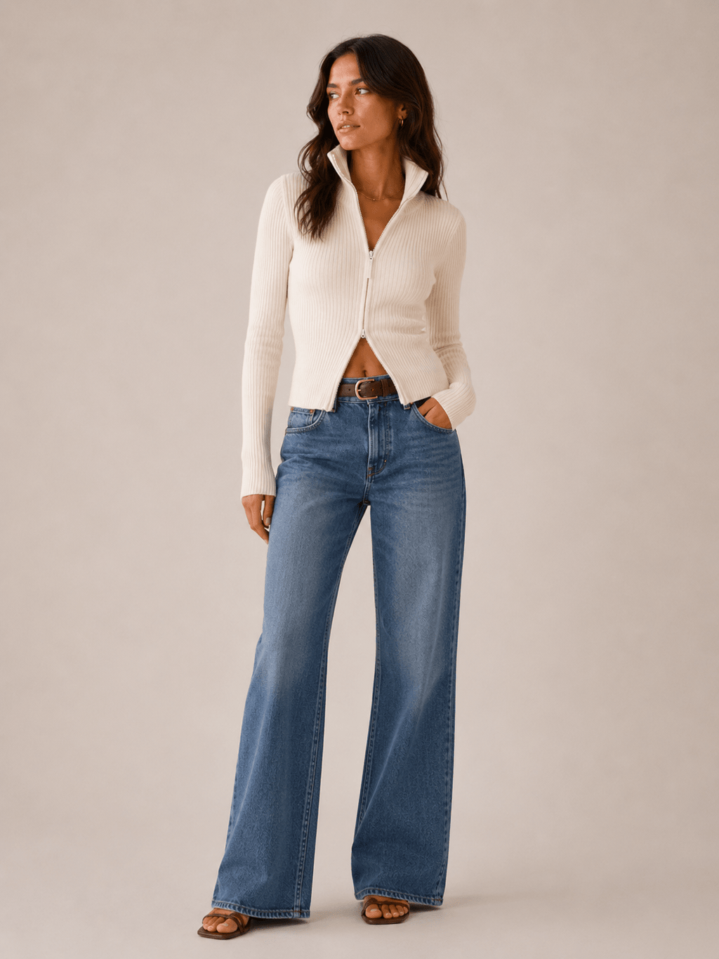 Womens Cardigan Chunky Ribbed Turtleneck Dual Zip Long Sleeve – Nell