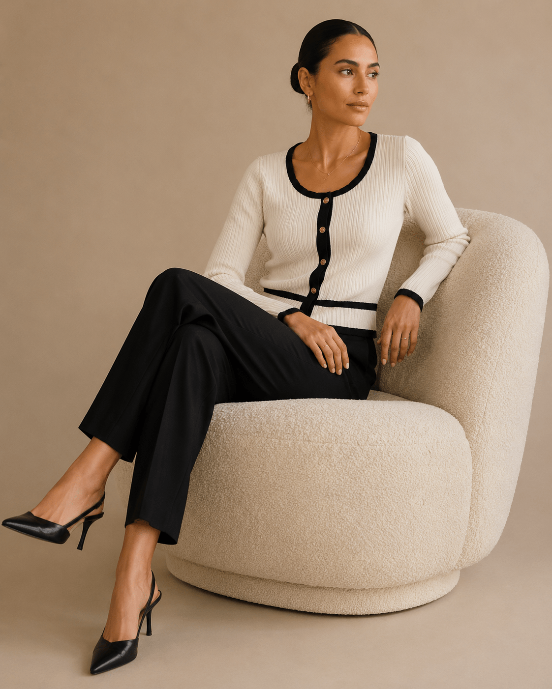 Womens Cardigan Slim Fit Vintage Knit with Contrast Detailing – Suki
