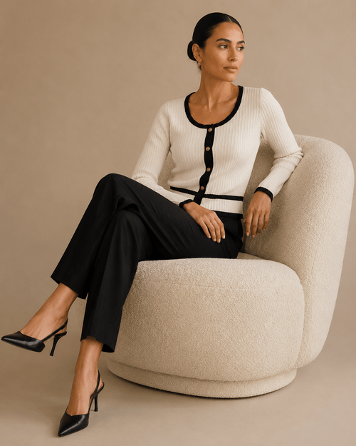 Womens Cardigan Slim Fit Vintage Knit with Contrast Detailing – Suki