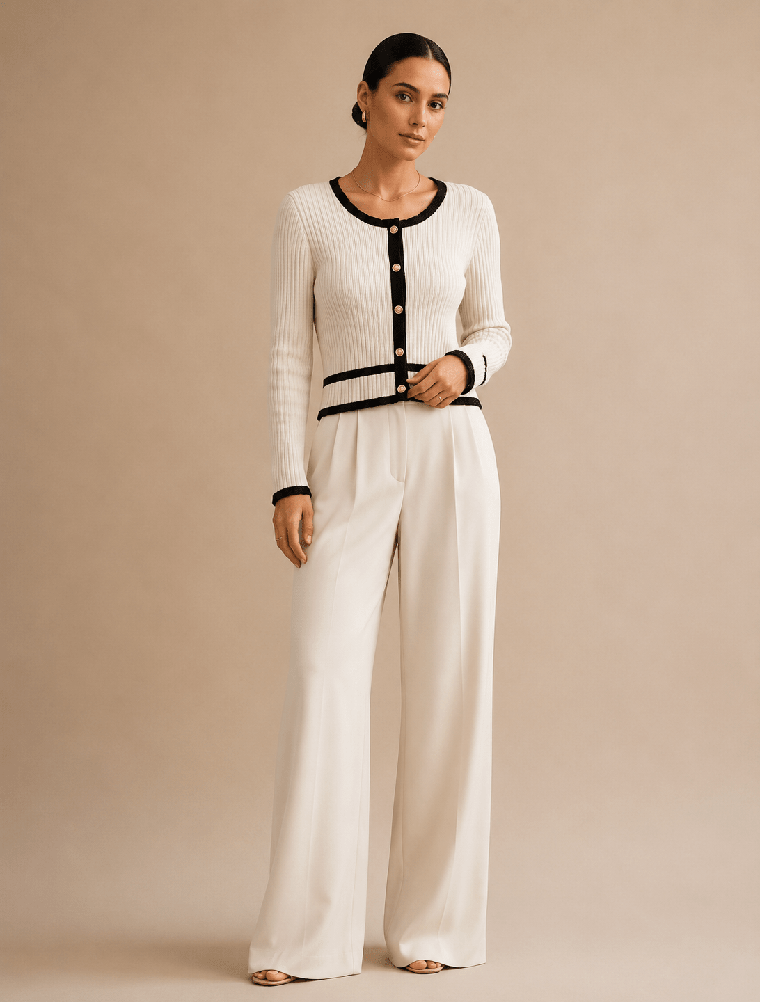 Womens Cardigan Slim Fit Vintage Knit with Contrast Detailing – Suki